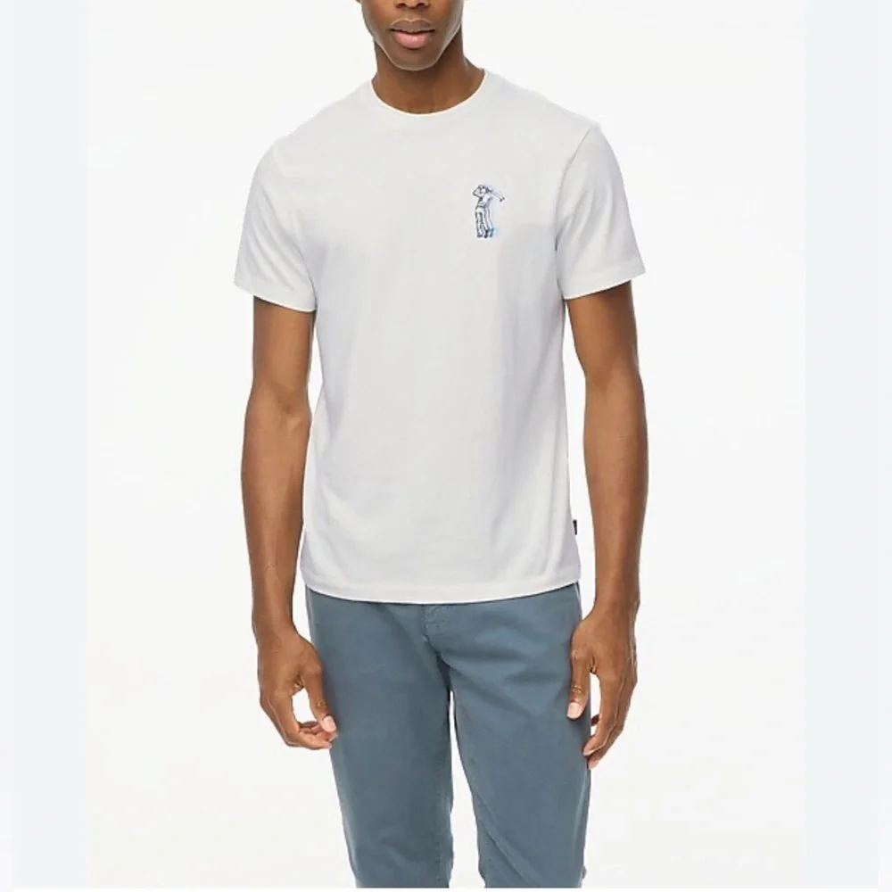 NWT J.Crew White Graphic Tee with Blue Golfer Print in Size Medium